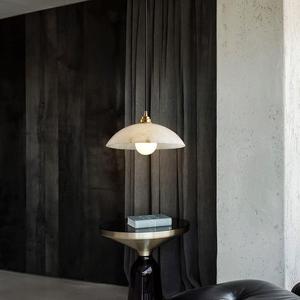 Lámpara colgante de mármol español, ovalada, con bombilla LED E27, acabado dorado, para el hogar, sala de estar, dormitorio, lámpara de techo - Product Image 4
