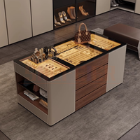 Îlot de Dressing de Style Français avec Éclairage LED, Coiffeuse en Acier Inoxydable avec Tiroirs à Bijoux, Vestiaire de Luxe