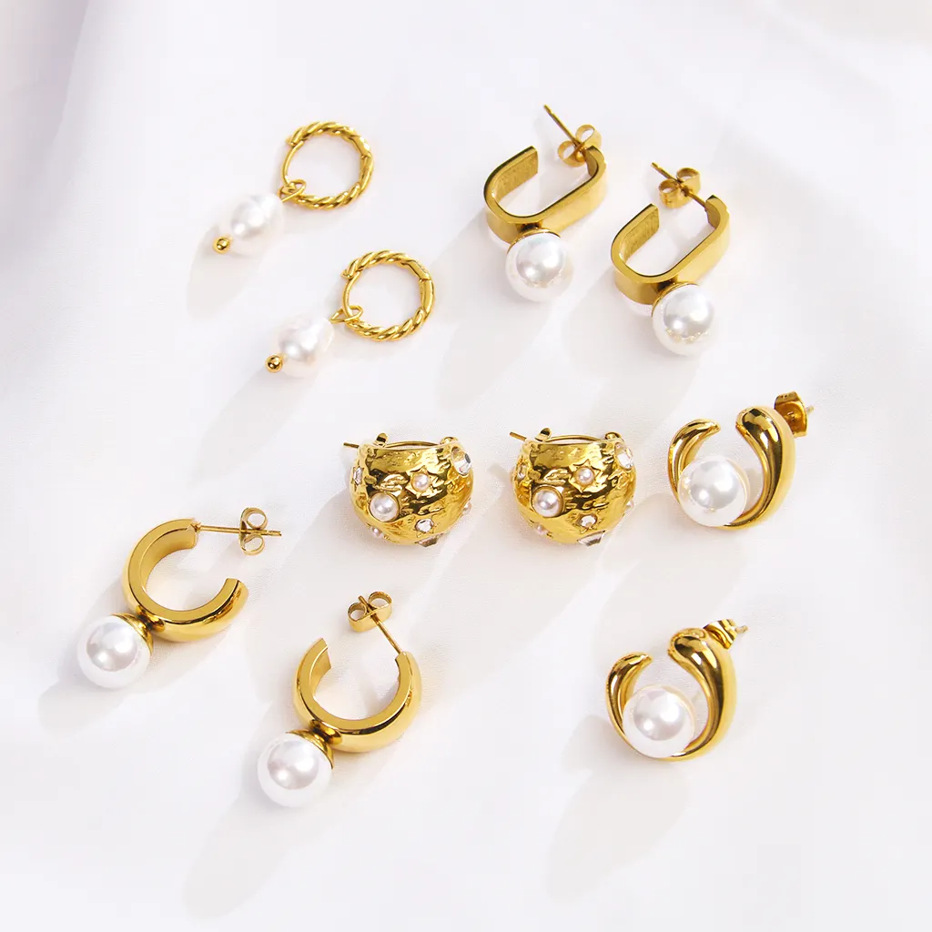 Pearl Earrings Set Lady Elegant Jewelry Manufacturer Custom Stainless Steel Gold Baroque Pearl Earrings
