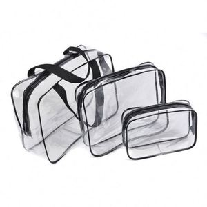 3Pcs Eco-Friendly Clear PVC Travel Toiletry Kit Waterproof <b>Vinyl</b> Organizer Makeup <b>Bags</b> Zipper Handle Straps Cosmetic <b>Bag</b> Pouch - Product Image 1
