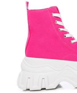 2024 Moda niñas tejido textil <span class=keywords><strong>fucsia</strong></span> plataforma plana tobillo zapatillas mujeres clásico con cordones Vamp tobillo altura Zapatos altos - Product Image 5