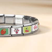 Bracelet Modulaire Italien à Motifs Peints Mignons, Nuage en Forme de Cœur, en Acier Inoxydable, Accessoires de Chaîne pour Bracelets DIY à Assembler