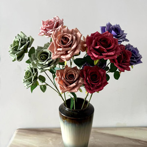 Rosa Artificial Pintada al Óleo Estilo Mocha, Adorno Vintage para el Hogar, Decoración <span class=keywords><strong>Suave</strong></span> para Cafetería, Atrezzo Nostálgico para Fotografía, Hecho en China - Product Image 1