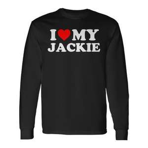 Camiseta de manga larga I Love My Jackie, camiseta promocional unisex negra - Product Image 2
