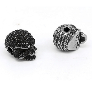 Cuentas espaciadoras con forma de calavera de Yunnique, de acero inoxidable, estilo retro, para la fabricación de pulseras, componentes de joyería de forma redonda. - Product Image 2