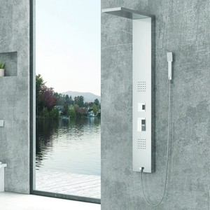 Pannello Doccia Idromassaggio Kaman-E220 Kamalu in Acciaio Satinato con Grande Soffione, Set Bagno - Product Image 1