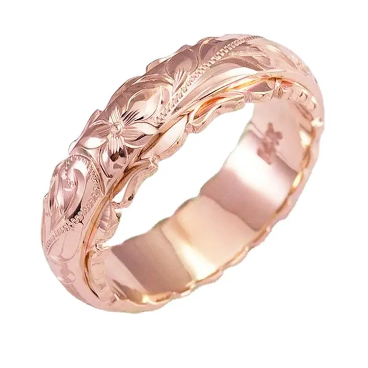 New Design Women Carving Rose Ring 14K Gold Plated Anniversary Gift Trendy Aristocats Versatile Jewellery