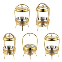 Ensemble de réchauds de buffet suspendus en métal 9L, doré de luxe, avec couvercle à charnière et support pour buffet d'hôtel, restauration, maintien au chaud des aliments