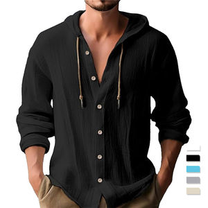 Camicia da <span class=keywords><strong>uomo</strong></span> primaverile <span class=keywords><strong>con</strong></span> <span class=keywords><strong>cappuccio</strong></span>, stampa personalizzata a trasferimento termico, tinta unita, in cotone, <span class=keywords><strong>con</strong></span> bottoni, casual, a maniche lunghe - Product Image 1