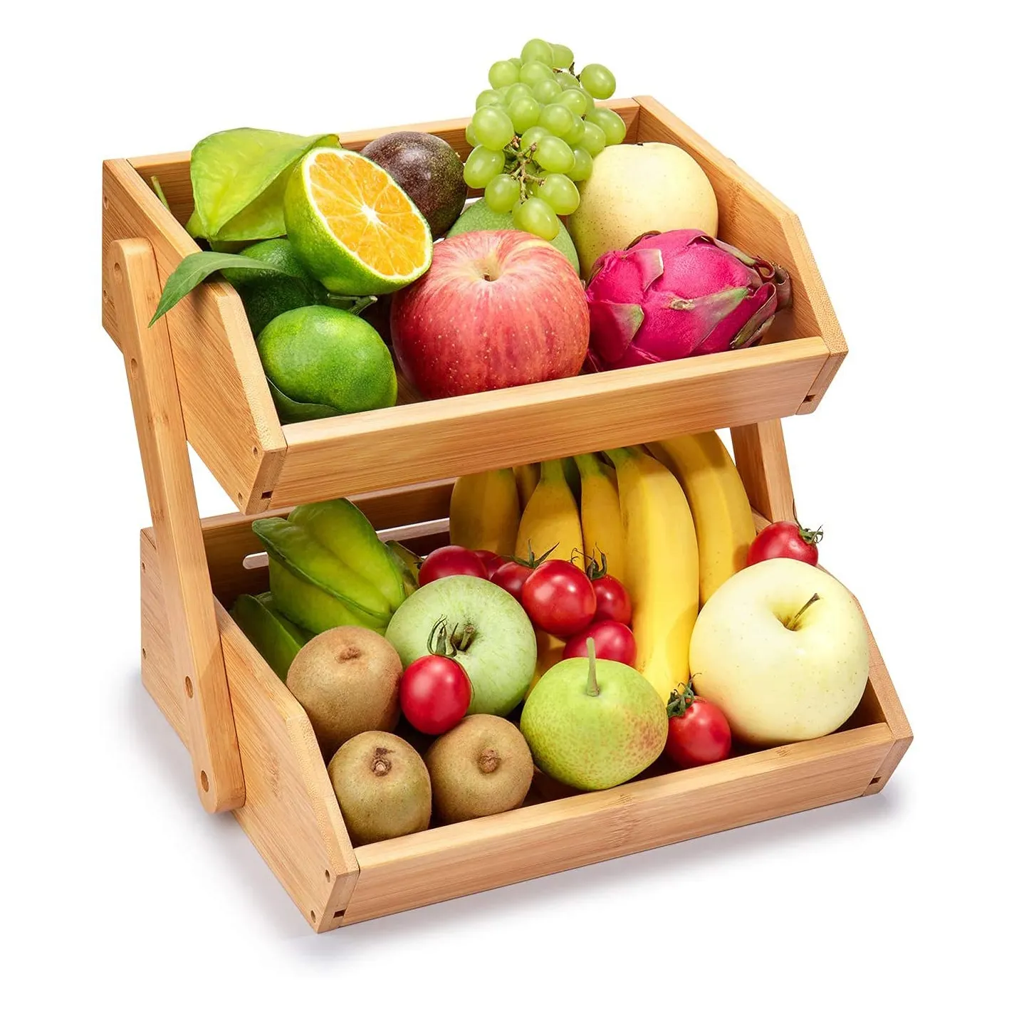 Panier à fruits en bambou bambou, support d'organisation de cuisine pour légumes et fruits