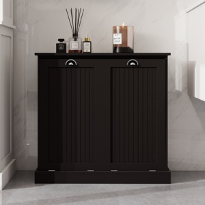 Two Compartment Tilt Out <b>Laundry</b> Sorter Cabinet Black Storage Organizer For Home Use - Product Image 4