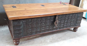 Vintage Industrial Solid Coffee Table Decorative Furniture Indoor Use Recycled Old Design Dhamchiya Pitara <b>Trunk</b> Blanket Box - Product Image 2