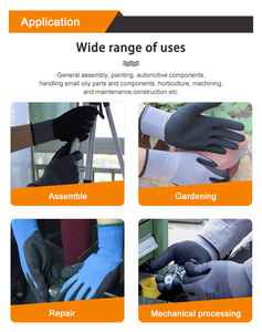 15 Gauge Seamless Grey Nylon Spandex Blended <strong>Glove</strong> 15G Sandy Nitrile Safety Work <strong>Gloves</strong> with Black Nitrile Sandy Palm Coating - Product Image 3