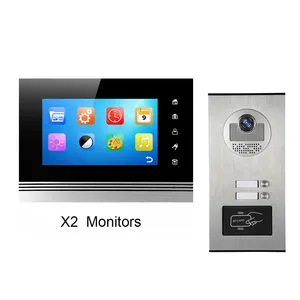 XSL-V70Km-530-1V2 wired apartment video doorphone 7" TFT touch buttons and 2 camera infrared night vision ID card for 2 familie