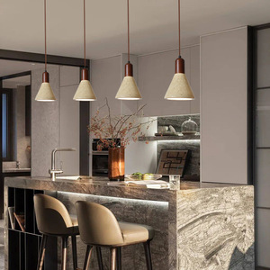 Luminaire suspendu en travertin jaune Wabi Sabi, lampe suspendue rétro design pour salle à manger - Product Image 3