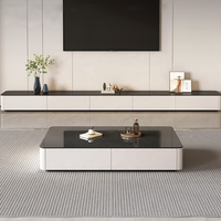 Ensemble meuble TV et table basse moderne et minimaliste noir et blanc brillant avec rangement pour salon