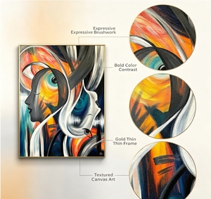 Pintura al Óleo Vibrante de Retrato Cubista, Arte en Lienzo Grueso Impasto Hecho a Mano, Arte Abstracto Multicolor con Figura Humana Texturizada para Pared - Product Image 6