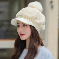Casquette de baseball en fausse fourrure pour femme, pompon, bonnet en peluche avec rabat pour les oreilles, pour temps froid, neige, ski
