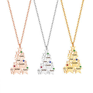 도매 사용자 정의 크리스마스 트리 목걸이 18K 금도금 스테인레스 스틸 빈 펜던트 레이저 조각 DIY 선물 - Product Image 1