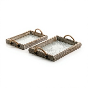Plateau de service en bois avec poignées en corde, lot de 2 tailles différentes, plateau de service pour thé et café à prix abordable - Product Image 1