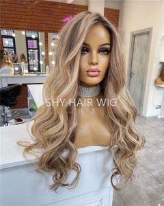 Cheveux humains blonds perruques haut de gamme pour les femmes blanches 13x4 peluca he lace frontal Ash Honey Blonde faits saillants Wave Glueless perruque - Product Image 4