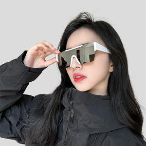 One Piece Outdoor Cycling Sunglasses For Women <b>Grey</b> Lens Half <b>Frame</b> PC Material Type 3 Sunshades Stylish Commute Style - Product Image 1