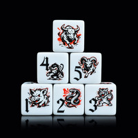 Vente en gros de dés D6 personnalisés en acrylique imprimé avec motif du zodiaque chinois, 16 mm, pour DND RPG Dungeons & Dragons pour jeux