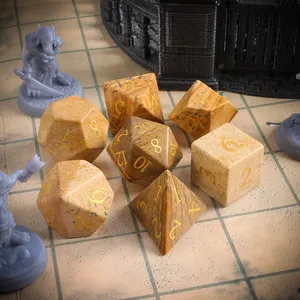 Wholesale Handmade Natural Stone Gemstone Dice Picture Stone Carve Board Game Digital Dice Custom RPG Polyhedron D D Dice Set