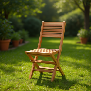 Chaise de jardin pliante en teck massif, taille moyenne, mobilier d'extérieur, design minimaliste, pieds coniques - Product Image 3