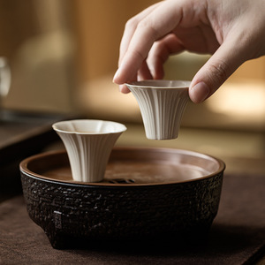 Guanlan Grass Ash Glazed Ceramic Master Cup Cone Shape Porcelain <b>Tea</b> Cup For Kung Fu <b>Tea</b> <b>Set</b> - Product Image 2