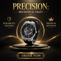 Montre mécanique automatique pour homme, boîtier rond en alliage, bracelet en TPU, affichage à aiguilles, résistance à l'eau 3 bars