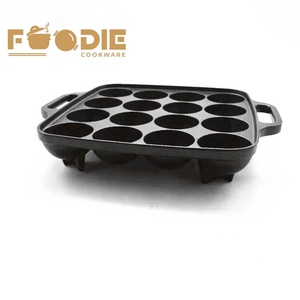 Poêle à takoyaki en fonte de 23 cm à 15 trous, à double poignée, pré-assaisonnée, pour la cuisson en lot de boulettes de poulpe et de viande, directement de l'usine - Product Image 3