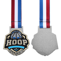 Médailles de basket-ball plaquées argent, émail, logo 3D, lettres en alliage de zinc, médailles sportives en métal personnalisées avec ruban