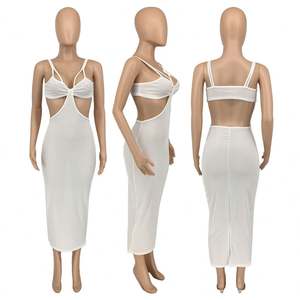 Tren baru Logo kustom potongan rendah gaun katun Halter seksi musim panas wanita pesta Prom Ribbed Tank Bodycon gaun klub malam - Product Image 4