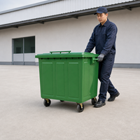 Poubelle en acier de grande capacité avec couvercle et roues, bac à déchets en métal pour usage municipal et industriel
