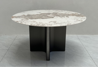 Table de salle à manger ronde en pierre frittée avec base en acier inoxydable brossé, table de restaurant moderne pour 4 personnes