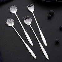 Cuillères à fleurs modernes en acier inoxydable plaqué or, manche long, créatives, pour crème glacée, café, thé, finition miroir, personnalisables
