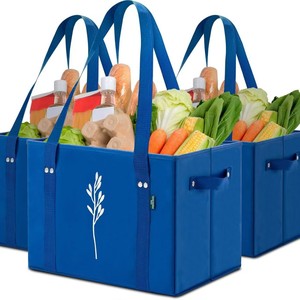 Alta Qualidade Reutilizável Pesado Mercearia Sacos Dever Reciclado Caixa De Compras Dobrável Salvando Espaço Em Pé Sacola com Alças Longas - Product Image 3