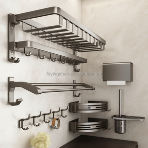 Estante de almacenamiento plegable de aluminio, juego de accesorios de Hardware, toallero plegable de pared, estante, productos de baño, juegos con gancho - Product Image 1
