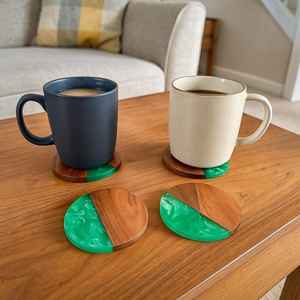Stylish Natural Resin Wooden Coaster Set For Living Room Kitchen Dining Or Office <b>Desk</b> Protecting Surfaces From Heat Moisture - Product Image 2