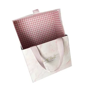 Пользовательский логотип розовый Шелковый шарф раздвижной ящик бумажная подарочная упаковочная коробка с ручкой