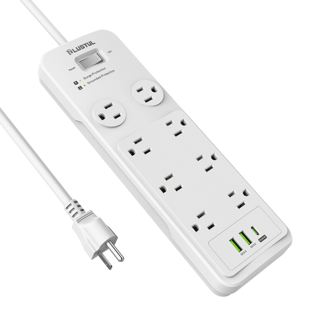 8 Outlet Surge Protector Power Strip with Switch, 2 USB A+1 USB-C PD20W, LED Indicator, Wall Mount Power Socket for Office Use