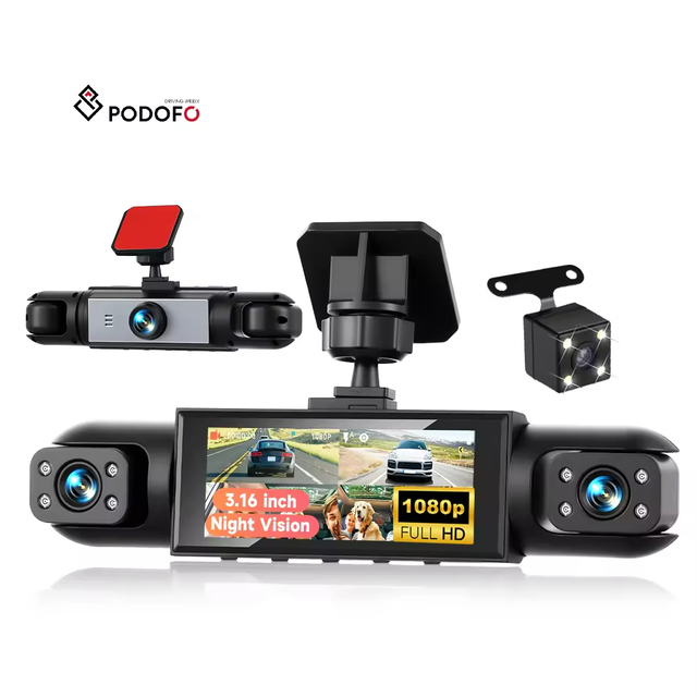Podofo 3.16'' Dash Cam 4 Lens 1080P DVR Camera 480P Left Right Rear View Loop Recording Night Vision Motion Detection Video
