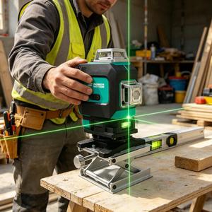 Niveau laser croisé <span class=keywords><strong>auto</strong></span>-<span class=keywords><strong>nivelant</strong></span> 4D 16 lignes à faisceau vert, en aluminium, anti-rayures, haute transmission, pour travaux en hauteur - Product Image 4