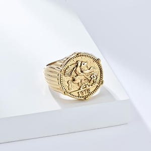 Fashion <b>Rings</b> Men's Knight Design Stainless Steel 18K Gold Plated Animal Pattern Gift Jewelry - Product Image 2