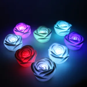 Gül şekli Tealight 7-color değişen dekoratif mumlar mumlar partiler tatil ev dekorasyon plastik renk değiştirme düğün beyaz