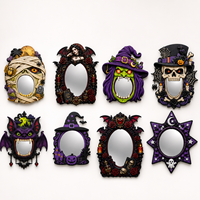 Décoration d'Halloween pour Porte et Fenêtre : Miroir Suspendu en EVA, Chapeau de Sorcière Fantôme Adorable, Lune, Étoile et Chauve-souris