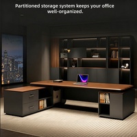 Bureau de direction moderne de luxe avec armoire latérale, table de patron en placage, mobilier de bureau pour PDG et directeurs