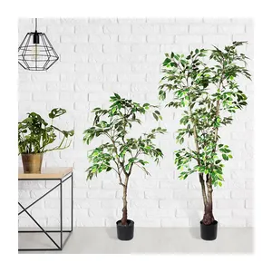 PZ-4-66/67 Garden Supplies Faux Green Leaves Plant Artificial Ficus Silk Tree in Plastic Nursery Pot for Living Room Decor