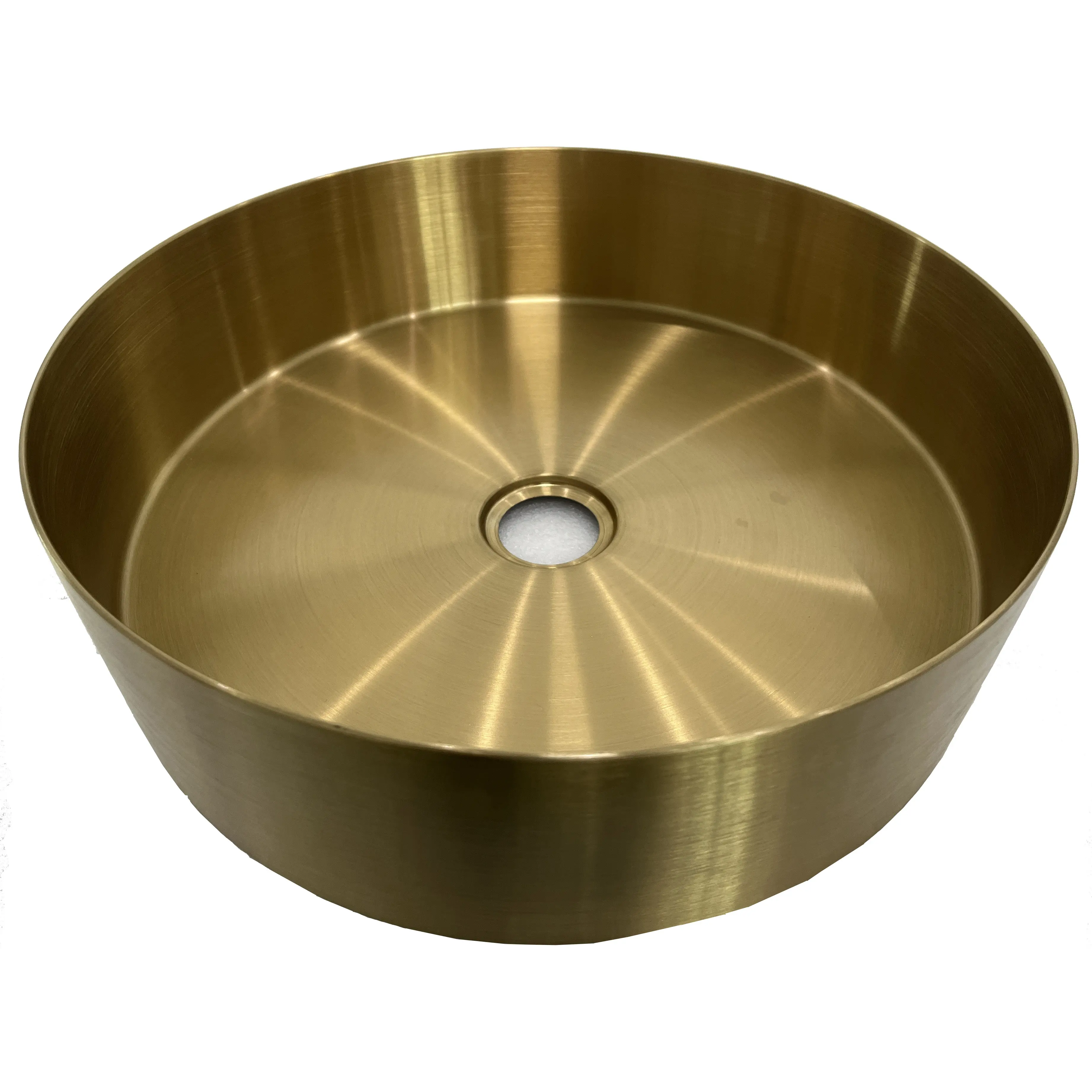 Pia de banheiro redonda de aço inoxidável ouro escovado 400x400x110mm
